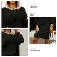 thumbnail image 7 of Black Midi Bodycon Dress with Off-Shoulder Batwing Sleeves and High-Waist Knitted Design for Women, Size M, 7 of 7