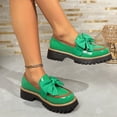 thumbnail image 3 of Women Patent Leather Round Toe Loafers, Bow Accent Chunky Heel Platform Casual Shoes, 3 of 6