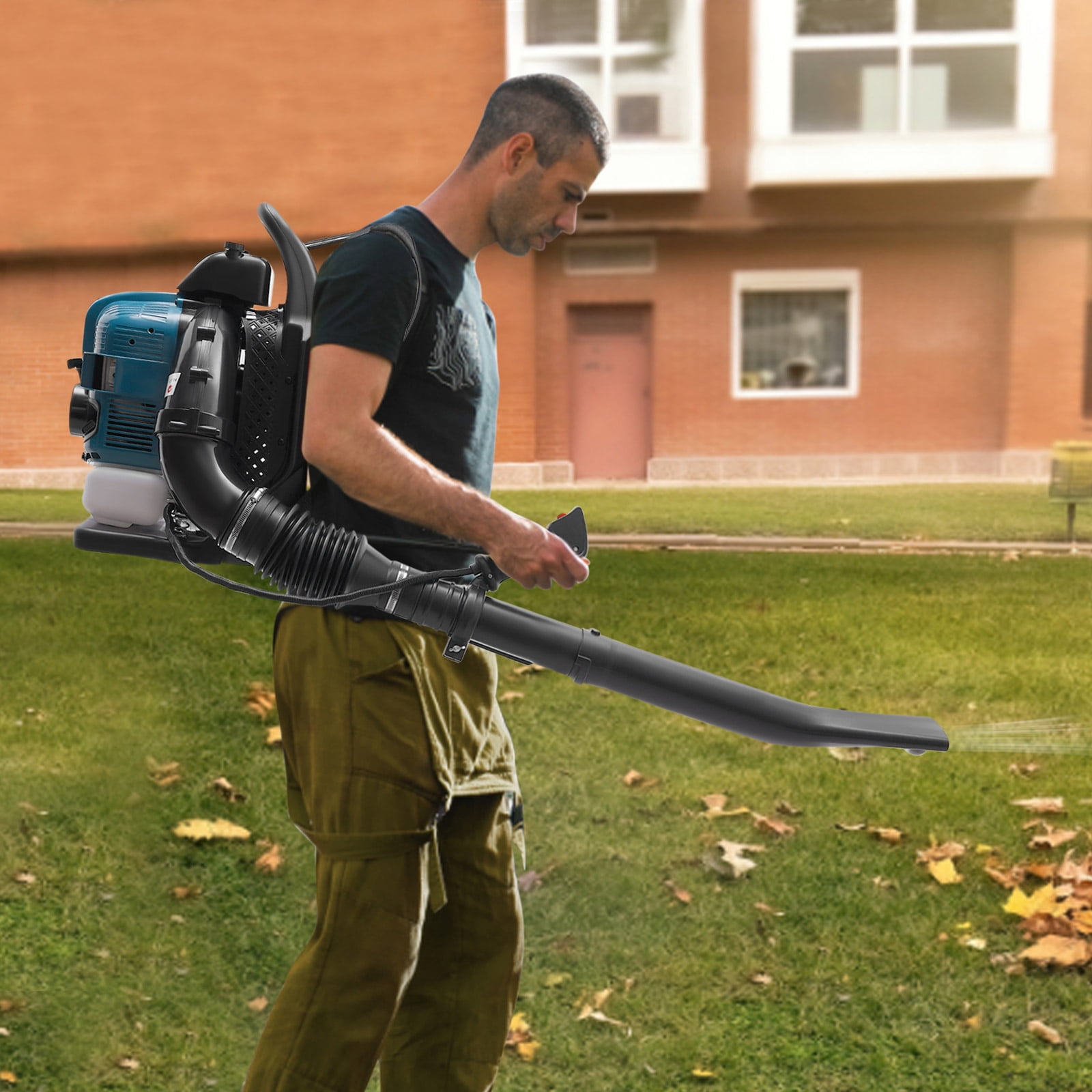 75.6cc Backpack Leaf Blower - 4-Stroke Gasoline Powered, 7000rpm, Adjustable Speed, High Air Volume, Comfortable Design for Yard, Lawn & Snow Cleaning