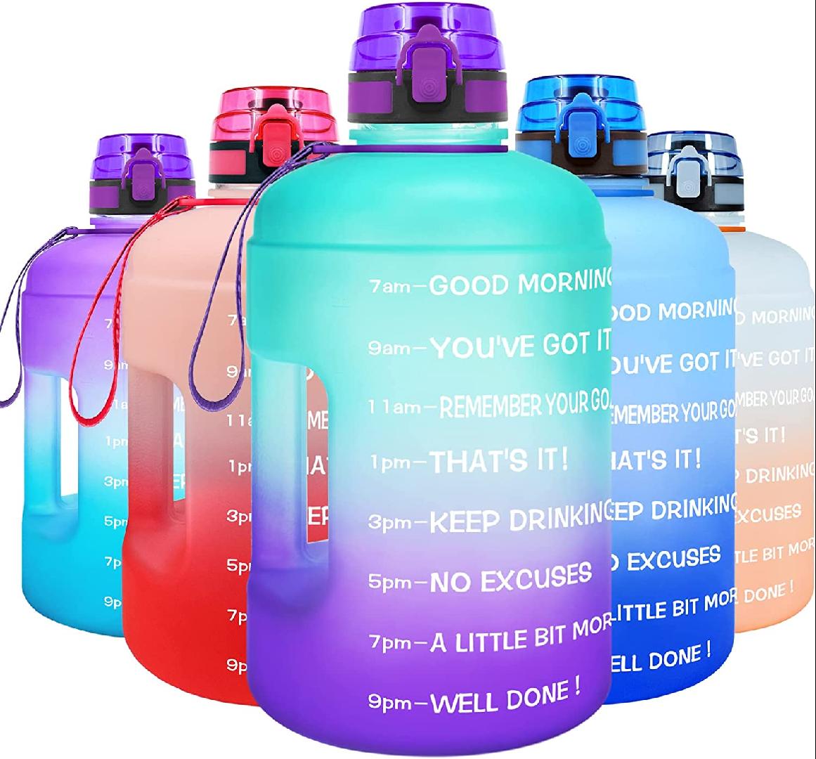 Gallon Water Bottles with Times to Drink 128 OZ BPA Free Large Reusable One Gallon/Half Gallon