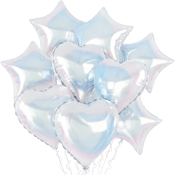 Juego de globos de aluminio con forma de corazón y estrella iridiscentes de 18 pulgadas (9 unidades)