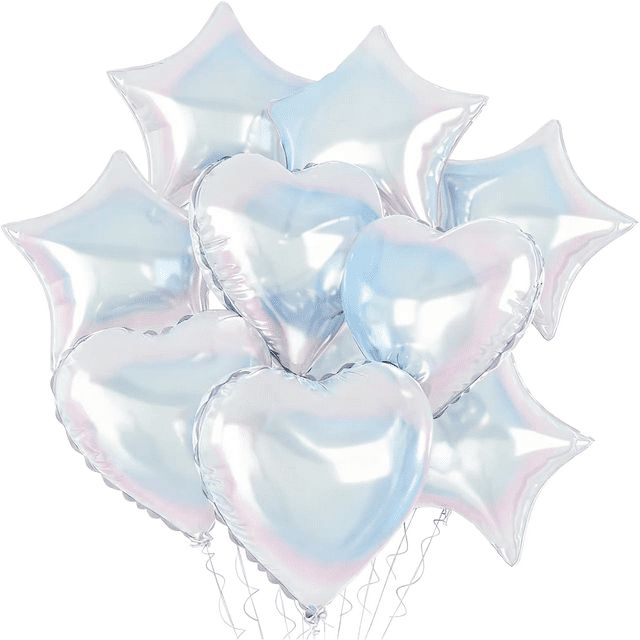 Juego de globos de aluminio con forma de corazón y estrella iridiscentes de 18 pulgadas (9 unidades)