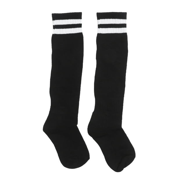 KAKOWELY 1 par de medias de fútbol unisex, de tubo, a rayas, hasta la rodilla (talla 35, negro y blanco)