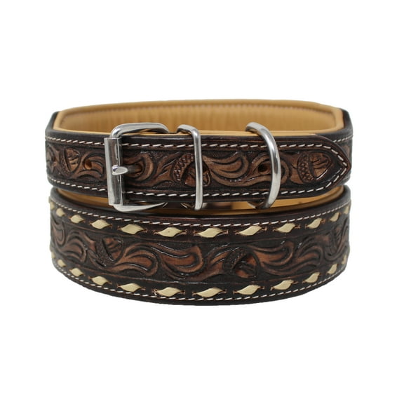 XSmall 9''- 13'' Padded Leather Dog Collar Heavy Duty Floral Tooled 60FK33