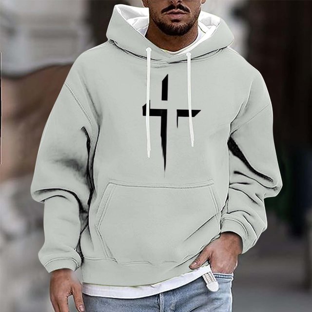 Sudadera con capucha para hombre, informal, a la moda, con estampado, con cordón, de manga larga, de poliéster