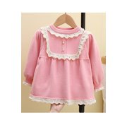 Baby & Toddler Girls Round Neck Long Sleeve Ribbed Cuff Lace Pattern Cute Cardigan