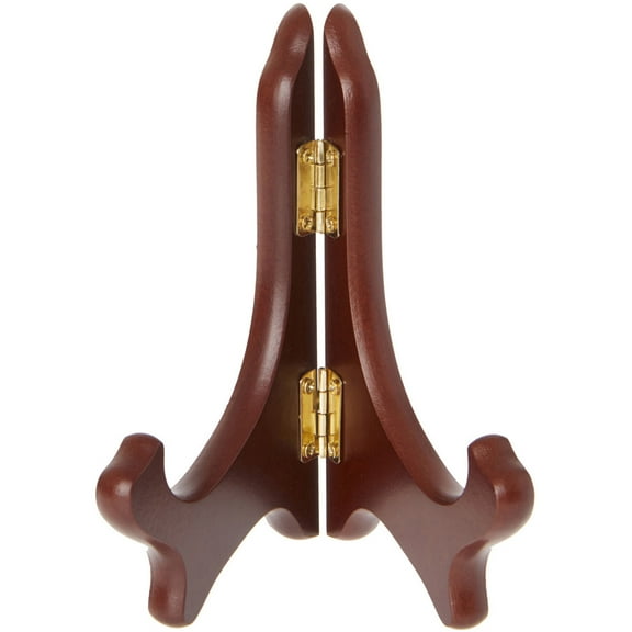 Bard's Hinged Walnut MDF Wood Plate Stand, 5" H x 5.75" W x 3.75" D (For 5" - 7.5" Plates), Pack of 6