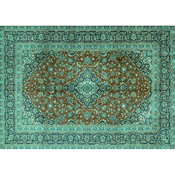 Ahgly Company Machine Washable Indoor Rectangle Medallion Turquoise Blue Traditional Area Rugs, 2' x 5'