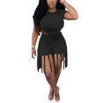 thumbnail image 1 of ITFABS Sports Outfits Short Sleeve Knot Crop Top + Fringe Fifth Pants, 1 of 9