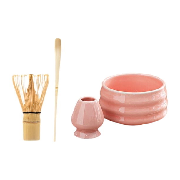 Juego de té matcha, cuenco de para matcha, juego de herramientas para preparar té, batidor y soporte de bambú para matcha, kit Rosa