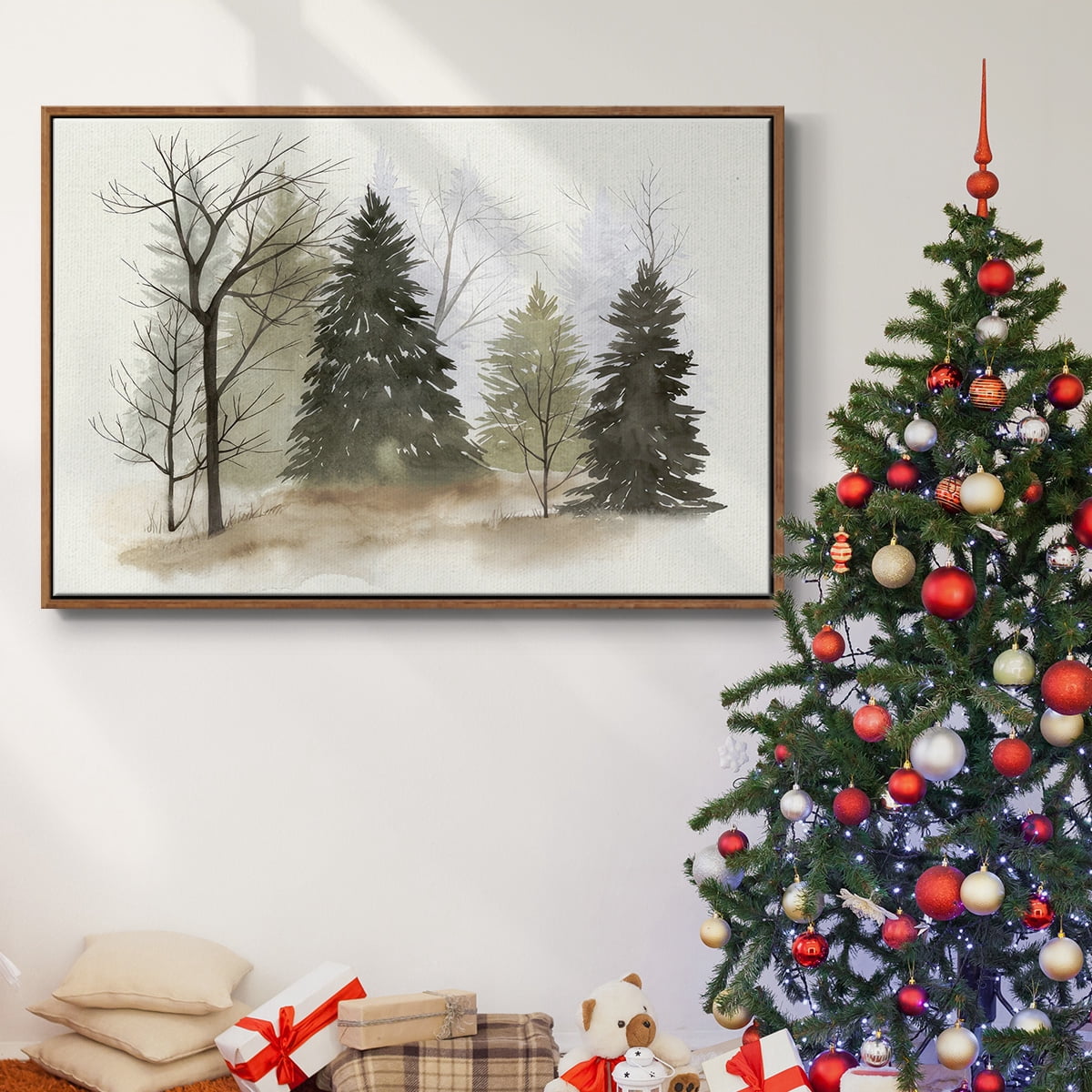 In the Mist II - Framed Gallery Wrapped Holiday Canvas - 17 x 25 - Rosewood Frame