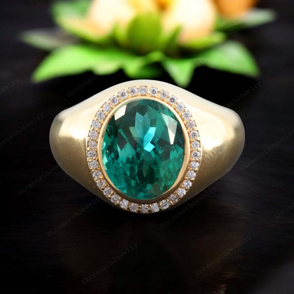 SHREENATHJEWELRY 12x10MM / 2Ct Oval Cut Emerald Wedding Ring Unisex Engagement Ring Alternative Fine Jewelry Birthday Gift For Lover