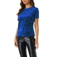 thumbnail image 4 of INSPIRE CHIC Women's Party Velvet Shirt Crew Neck Short Sleeve Casual T-Shirt XS Sapphire Blue, 4 of 6
