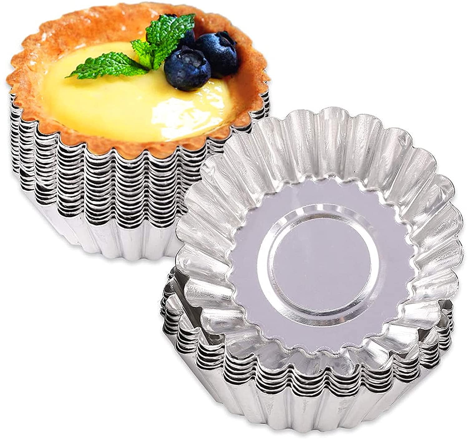Mini Quiche Tart Desserts Pan VALORILIMIT 24-Pack Egg Tart Molds 3-Inch Dark Grey Carbon Steel Muffin Cake Cupcake Cookie Pudding Mold Reusable Baking Cups 