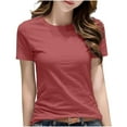 thumbnail image 1 of Hauts Basiques en Coton pour Femmes Grande Taille T-Shirt à Manches Courtes Chic Décontracté Coupe Classique Col Rond T-Shirts Rouge Melon D\'eau, 5TG, 1 of 4