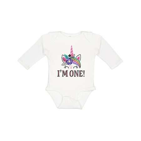 

Inktastic First Birthday Unicorn for Girl Girls Long Sleeve Baby Bodysuit