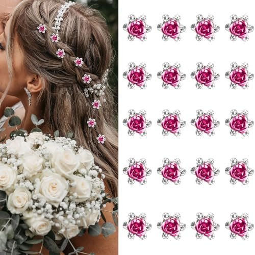 20 count Mini Rose Flower Hair Clips Cute Rhinestone Hair Pins Small Decorative Hair Clips Wedding Hair Barrettes Hot Flower Bridal Hair Accessories for Girls Women
