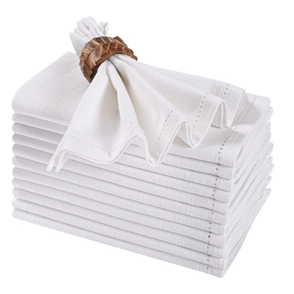 Bedding Craft white Cotton Cloth Dinner Napkin with White Mitered Corners, Kitchen Decor, 17x17" - Set of 12