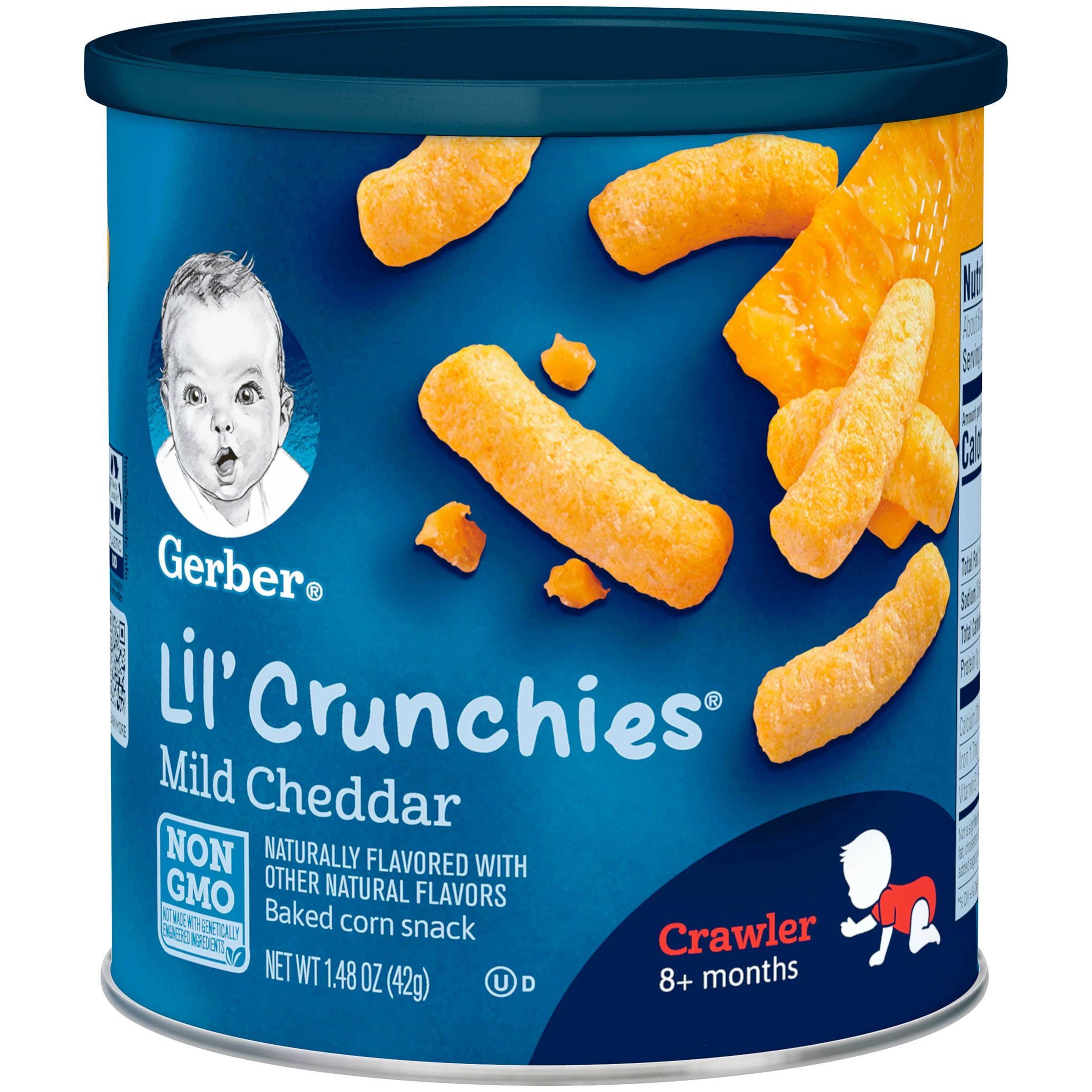 Gerber Lil' Crunchies Baked Corn Snack, Mild Cheddar, 1.48 oz. Canisters (Pack of 6)