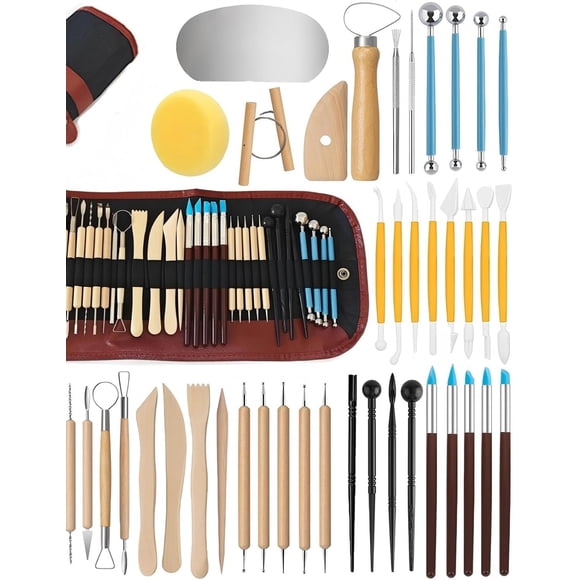Herramientas para Arcilla 48pcs, Kit de Herramientas para Tallar Cerámica, Juego de Escultura de Arcilla Multiusos Con Bolsa de Almacenamiento.