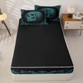 thumbnail image 4 of Homewish Antique Spooky Skull Zipper Queen Comforter Set with Fitted Sheet and 2 Pillowcases for Adults, Teal Victorian Hippie Floral Zipper Bedding Set, Black Reversible, 4pcs, 4 of 6