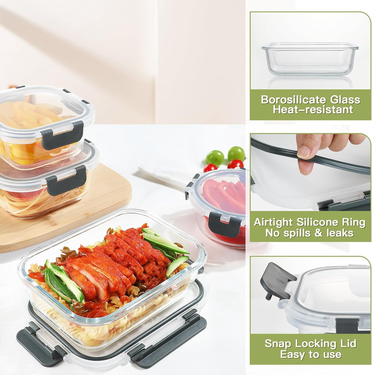 30 Piece Glass Food Storage Containers Set, Glass Meal Prep Containers with Lids, Airtight Lunch Box, BPA-Free, Microwave, Freezer & Dishwasher Safe