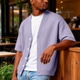 thumbnail image 6 of LNZGNM Men's Waffle Cardigans V-Neck Big and Tall Shirts with Button Lightweight Short Sleeve Cardigan Stylish Daily Wear Tops,Purple L, 6 of 7