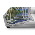 thumbnail image 3 of Tropical Soft Flannel Fleece Throw Blanket, Rippling Sea Palms and Exotic Village Scene Through Open Window Design, Cozy Plush for Indoor and Outdoor Use, 50" x 60", Green and Sea Blue, by Ambesonne, 3 of 6