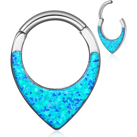 shiyou-Opal Septum Rings 16G/8mm teardrop-nose rings Dainty Helix Daith Earrings for men/women 316L Stainless steel Daith Piercing Jewelry