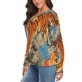 thumbnail image 2 of Fierce Tiger Majestic Clouds Flowers Art V-neck Sweater Winter Clothes Long Sleeve Knitwear Sweater Women's Pullover, 2 of 5