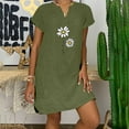 thumbnail image 3 of Feancey Linen Mini Dresses for Women 2025 Summer Short Sleeve V Neck T Shirt Dress Loose Fit Casual Floral Print Beach Dresses Army Green M, 3 of 6