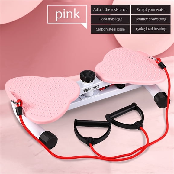 XUNXUNRA 20.8 in Dual Pedal Non-Slip with Resistance Bands Core and Waist Trainer Twister Balance Board, Pink
