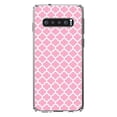 thumbnail image 1 of DistinctInk Clear Shockproof Hybrid Case for Samsung Galaxy S10+ PLUS(6.4" Screen) - TPU Bumper, Acrylic Back, Tempered Glass Screen Protector - Pink White Moroccan Lattice, 1 of 2