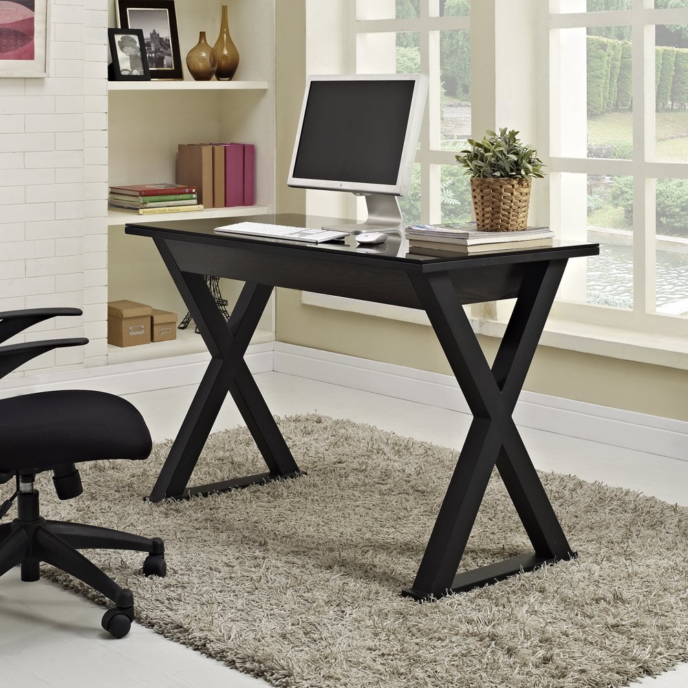 Modern Glass Top XFrame Wood Computer Desk by Manor Park