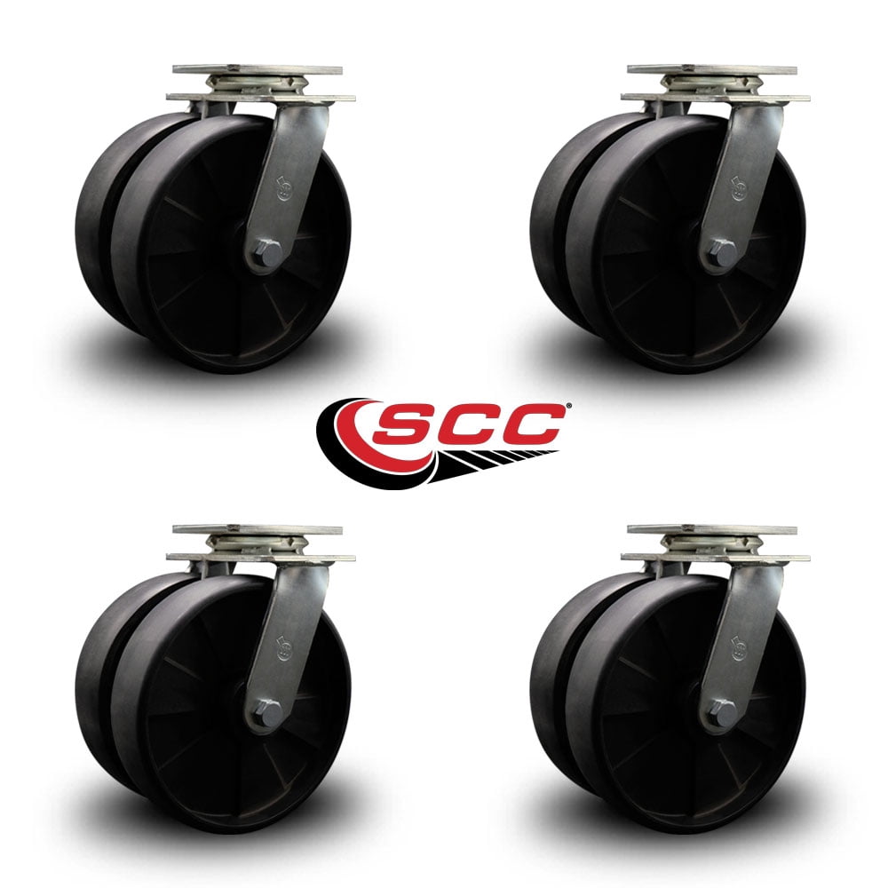 8 Inch Dual Glass Filled Nylon Wheels Swivel Caster Set with Ball Bearings SCC