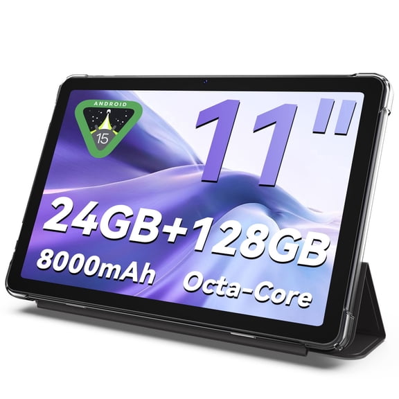 Android 15 Tablet, 11 inch 24GB RAM   128GB ROM 1TB Expand, Octa-Core Tablet with GPS, 8000mAh, 1280x800 FHD Display, 5MP 8MP Dual Camera, WiFi, Bluetooth, GPS,Includes protective case