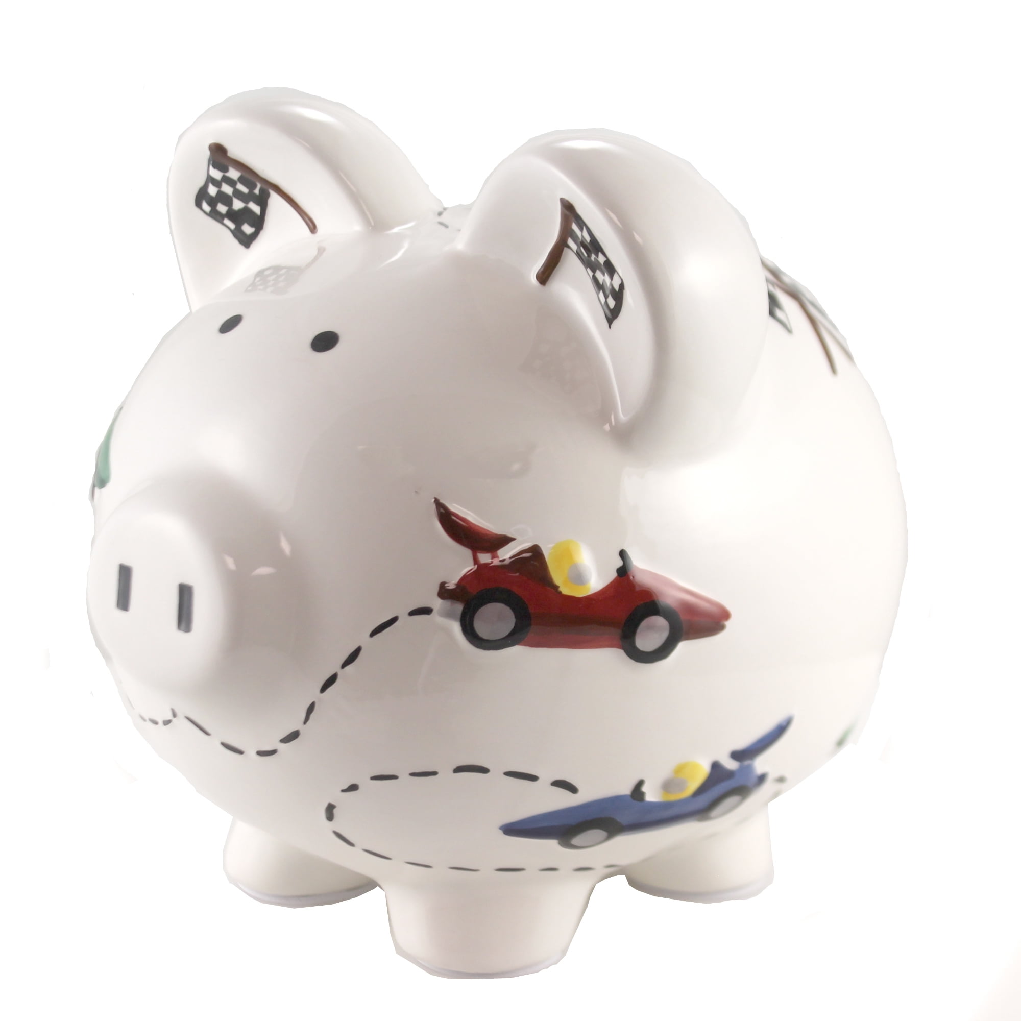 Bank Vroom Race Car Piggy Bank Ceramic Speedway Checkered