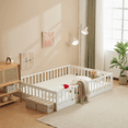 thumbnail image 2 of Zimtown Montessori Floor Bed Frame, Twin Size Bed with Fence and Door, Wooden Platform Bed, White, 2 of 10