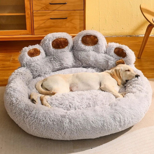 Dog Mat Round Large Pet Cat House Plus Velvet Deep Sleeping Warm Bear Paw Shape Super Soft Cushion for Medium&large Dogs Bed ShopWise Round