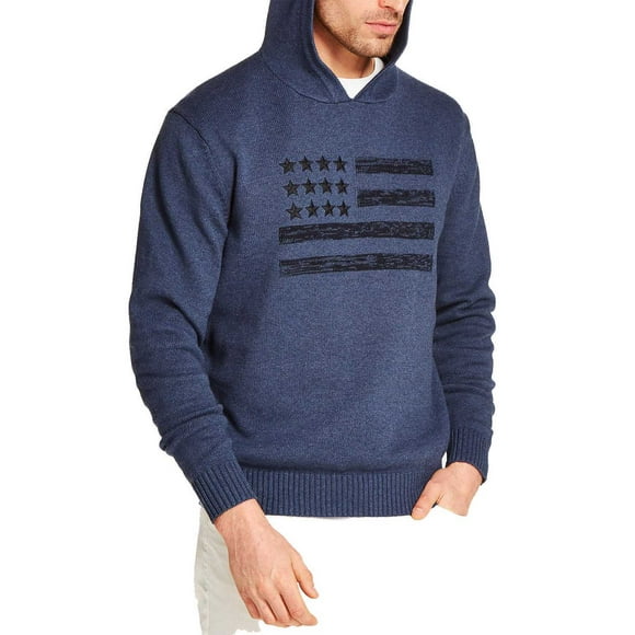 Weatherproof Vintage Men’s Hooded Regular Sweater, Blue, Small