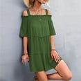 thumbnail image 5 of Womens Summer Dresses Cold Shoulder Solid Strappy Short Sleeve Casual Short Dress Tiered Flowy Cute Beach Sun Dresses, 5 of 7