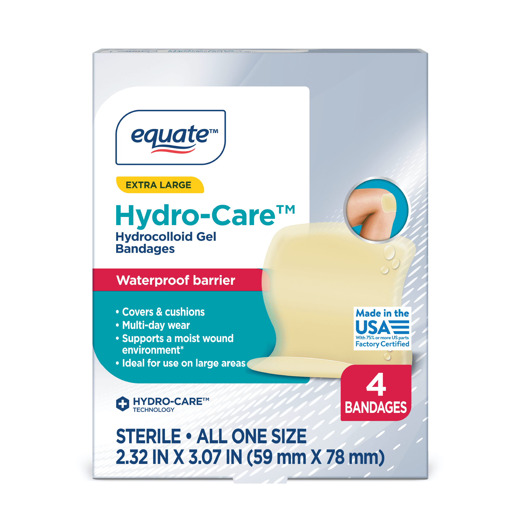 Equate Smart Heal Hydrocolloid Gel Bandages, 2" x 3", 4 Count