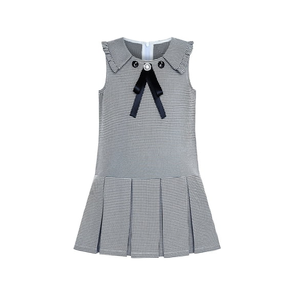 Girls Dress Pleated White Black Plaid Collar School Uniform 4 Years