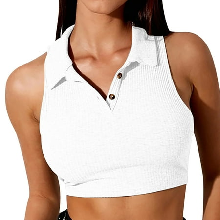 

CYMMPU Women Clothing Women s Sleeveless Summer Shirts Cropped Tank Sexy Bustier Streetwear Round Neck Tank Slim Fit Crop Tops Cami Solid White