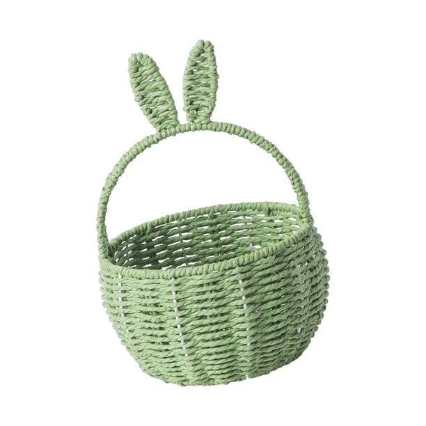 Cesta de almacenamiento tejida con orejas de conejo, cesta multiusos hecha a mano. Verde