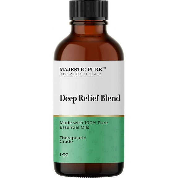 Majestic Pure Deep Relief Essential Oil Blend | 100% Pure & Natural for a Pain Relief, Soothing | Pink Grapefruit, Orange, Spearmint, Lemon Essential Oil for Diffusers & Aromatherapy | 1oz