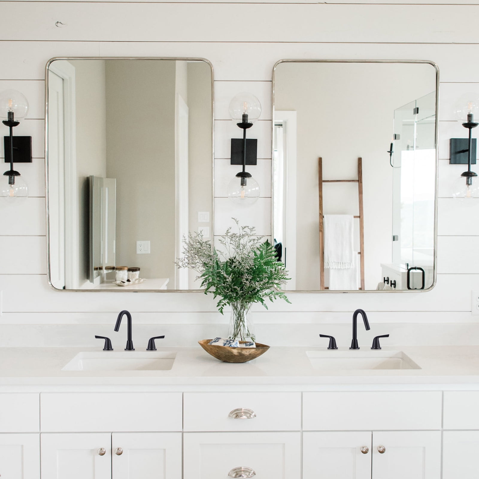 WOWOW Widespread Bathroom Faucets for Sink 3 Hole Matte Black, 8 inch Bathroom Faucet with Pop Up Drain Assembly and Water Supply Lines 2 Handle 360° Swivel Spout Basin Faucets for Vanity Lavatory