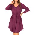 thumbnail image 1 of Pompotops Mode Femmes Automne V-Cou Bandage Solide en Vrac Confortable à Manches Longues Robe Bouton, 1 of 9