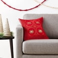 thumbnail image 2 of Violet Linen Christmas Braided Holly Lace Pattern, Polyester Burlap Fabric, Lace Border, Embroidered, , Four Jingle Bells, 18 Inch x 18 Inch, Decorative Throw Pillow Cover, 2 of 7
