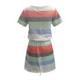 thumbnail image 4 of Women's Casual Summer Dresses Short Sleeve Stripe A Line Dress V Neck Mini Dress Ladies Beach Tunic Dress With Belt, 4 of 6